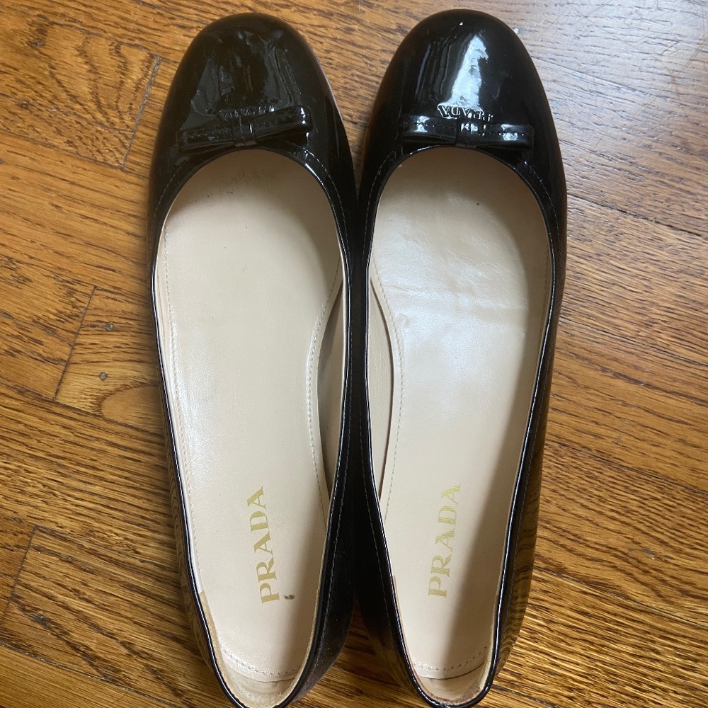Prada black leather ballerina flats